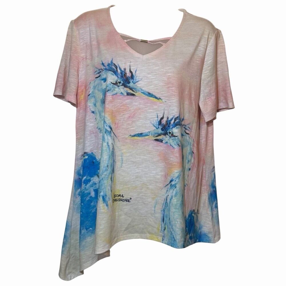 Leoma Lovegrove Tunic Top Women Medium Asym Bird Graphic Coastal Art Heron Shirt